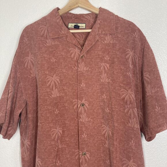 Tommy Bahama Shirt Mens Large Silk Camp Hawaiian Palm Jacquard Short Sleeve - Picture 2 of 13